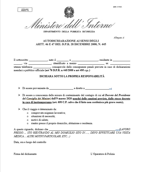 Italian Self-Declaration Document